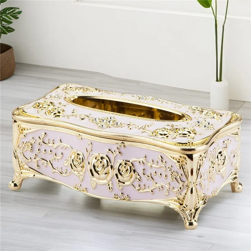 Golden decorative tissue box holder rectangular square tissue box napkin holder home decoration suitable for bathroom, bedroom,