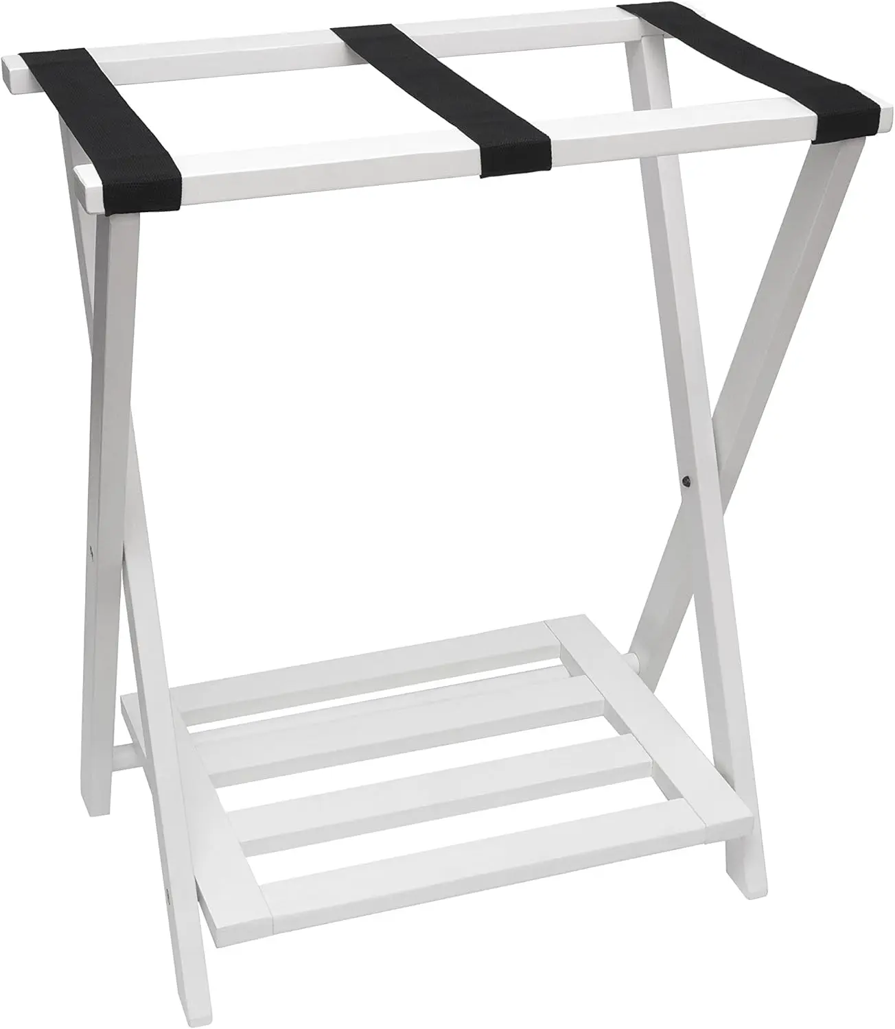 

Foldable Luggage Rack with Bottom Shelf, White Finish, 22.9" x 13.8" x 27.5", Easy Storage