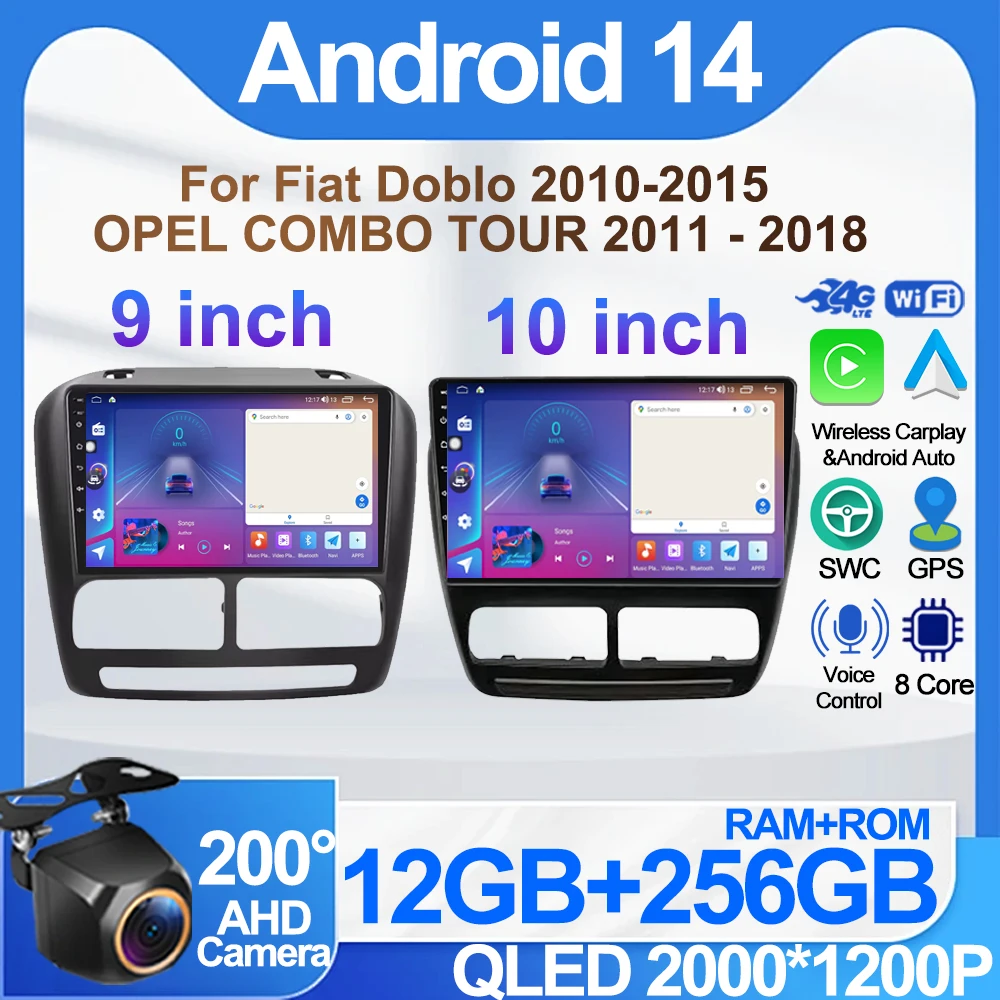 Android 14 For Fiat Doblo 2010-2015 OPEL COMBO TOUR 2011 - 2018 Car Radio Stereo Carplay Android Auto 8 Core 5G Wifi 2 Din BT