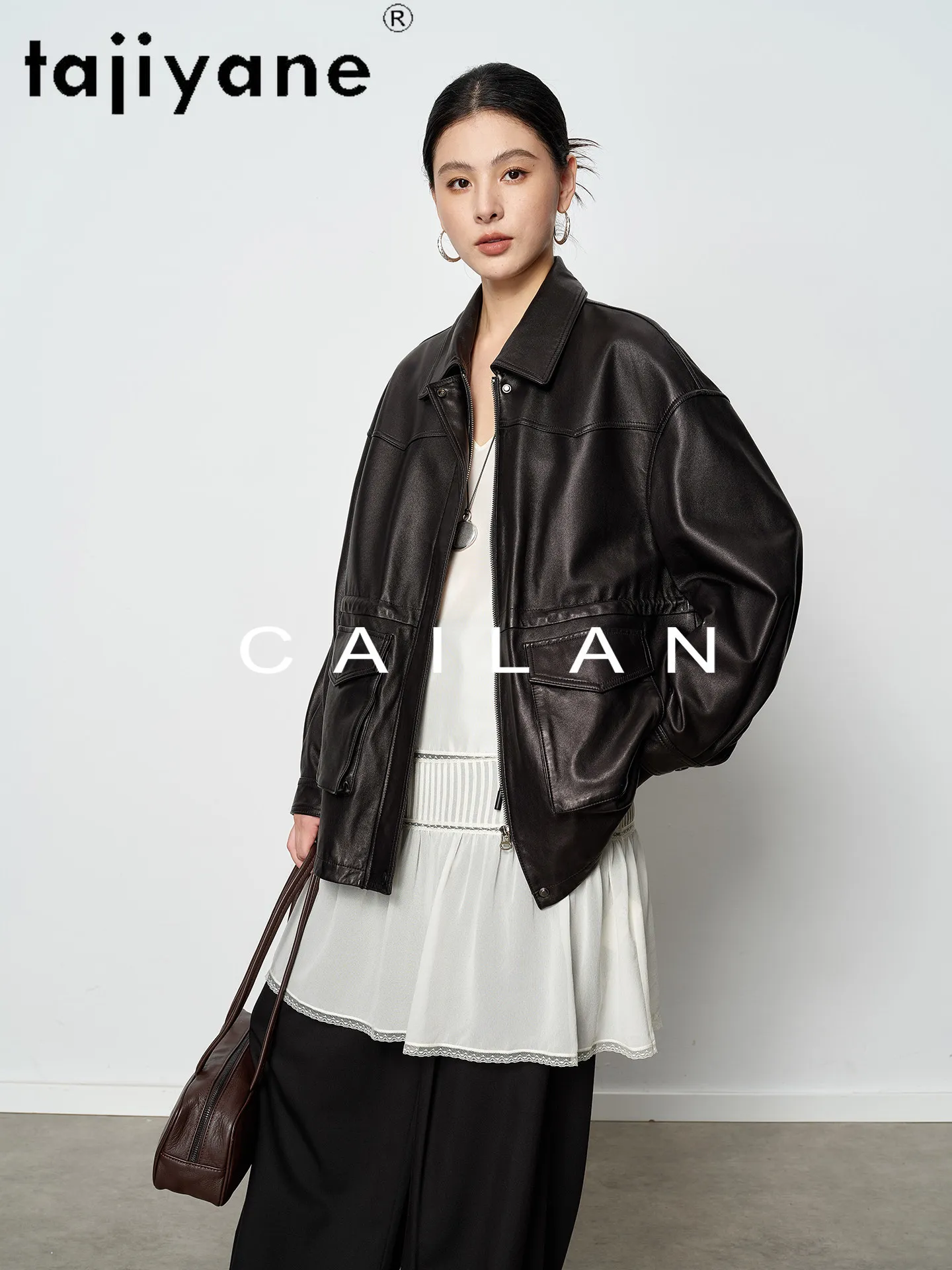 TAJIYANE Schafsleder-Jacke für Damen Mittellange Stilvolle Echtleder-Jacken Neu in Oberbekleidung 2026 Herbstkleidung дубленка