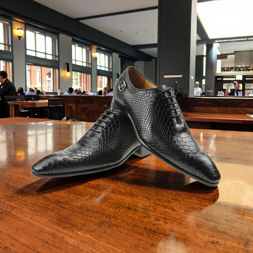 

Classic Handmade Men Shoes Snaked Pattern Print Oxfords Business Office Formal Lace Up Leather Shoe Wholesale Fashion Dress Shoe