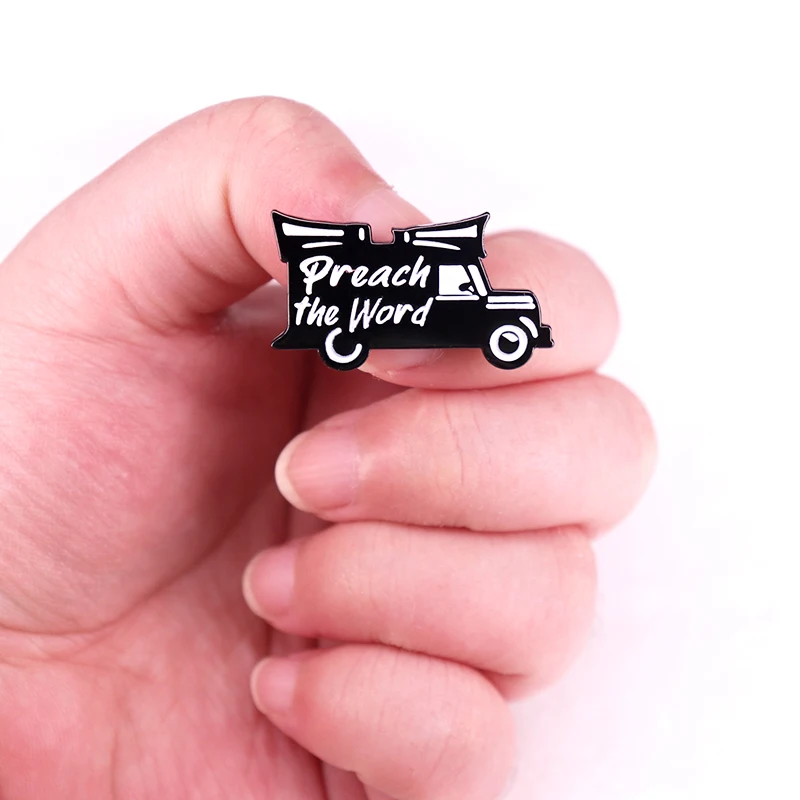 Black White Preach The Word Sound Car Enamel Pin Brooch Jewelry JW Gifts Accessories