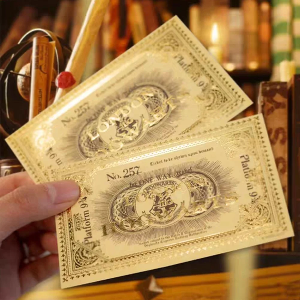 Billete genuino de Harry Potter con relieve dorado, tema Hogwarts, plataforma 934/257, billetes de viaje redondos, marcapáginas, regalos coleccionables para fanáticos