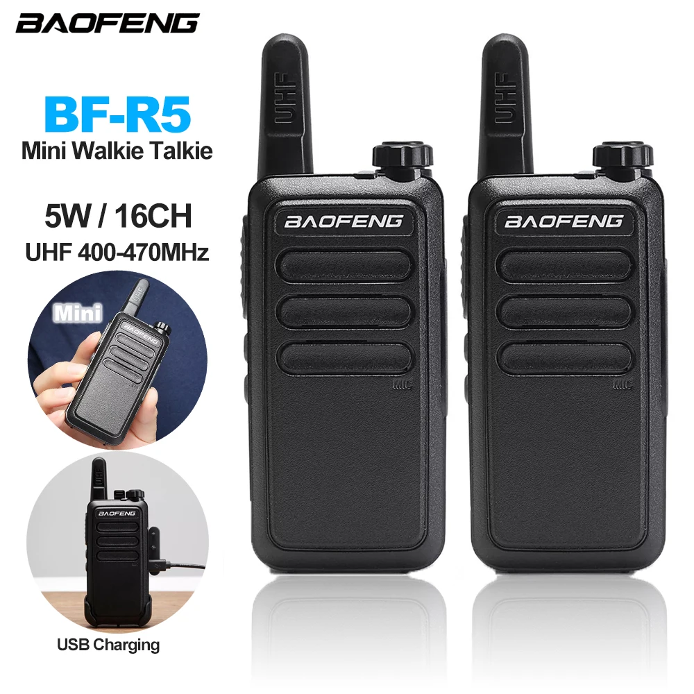 2Pcs BAOFENG BF-R5 Mini Walkie Talkie 5W 16CH UHF 400-470MHz  USB Charging Two Way Radios Hotel KTV Club Bar Small Comminication