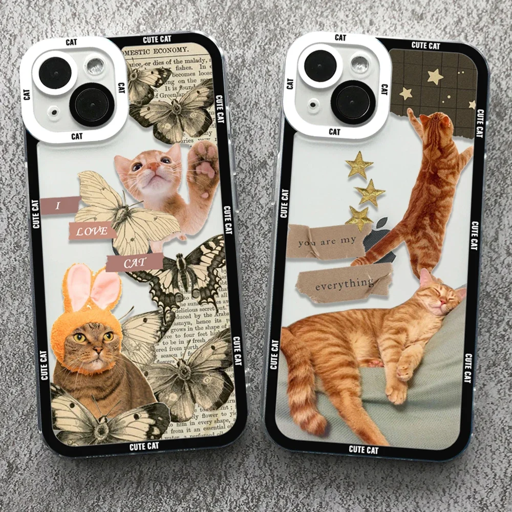 Case For iPhone 16 15 14 13 12 11 Pro Max Mini XS X XR SE 7 8 Plus Soft Cover Cute Cat Dog Sticker
