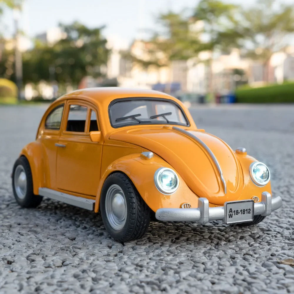 1:18 Volkswagen Beetle 1955 Models Cars Alloy Diecast Toys Light Music Car Rubber Tires Pull Back Vehicles Kids Collection Gifts