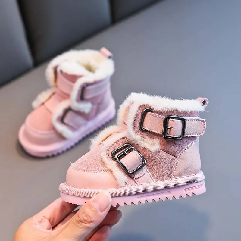 Size15-30 Winter New Kids Snow Boots 1-6 Years Old Baby Leisure Cotton-padded Shoes Thicken Children Shoes Genuine Leather