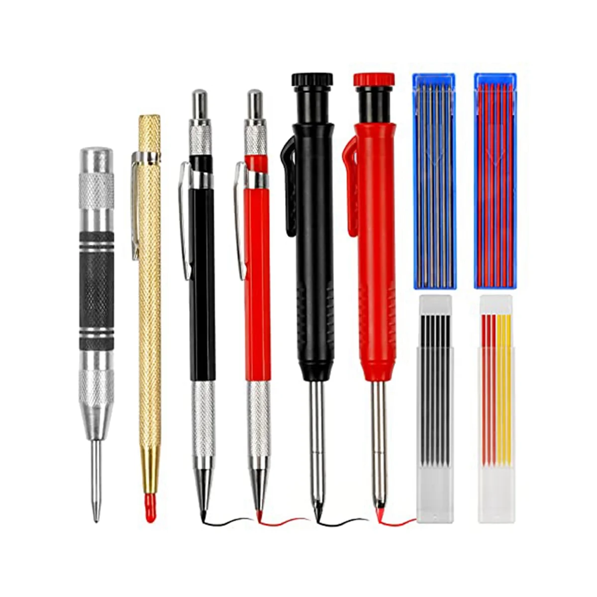 10 Pack Carpenter Pencil with Sharpener, Mechanical Carpenter Pencils Set with 36 Refills, Deep Hole Marker