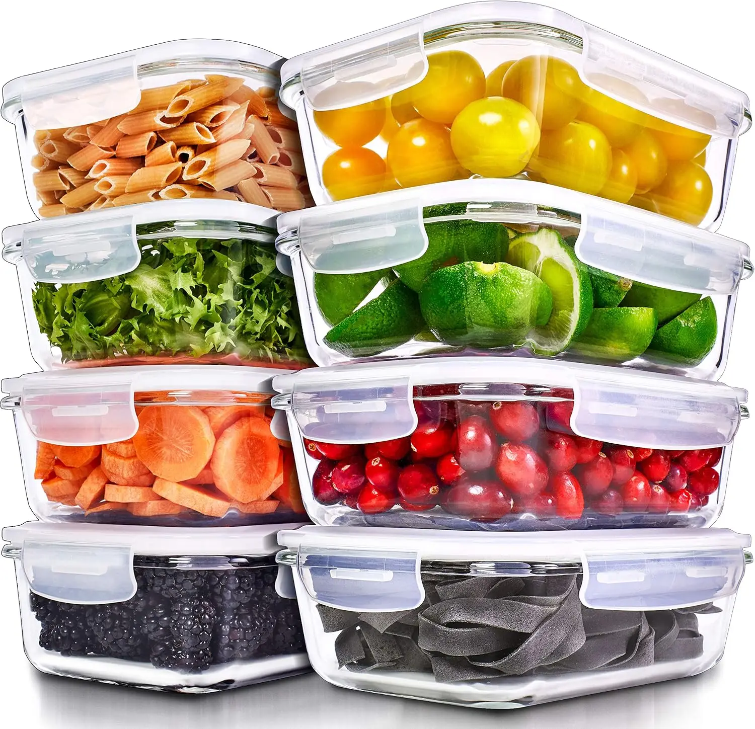 

8-Pack 36 Oz Glass Meal Prep Containers with Lids - Microwave, Oven, Dishwasher Safe for Storage and Freezing
