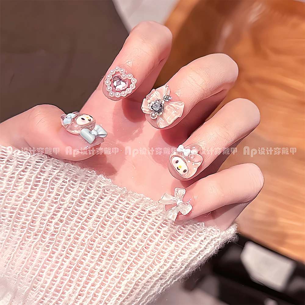 Nail Sticker Art Tools Handmade My Melody Super Cute Kawaii Three-Dimensional Short Nails Press On Nails Decal