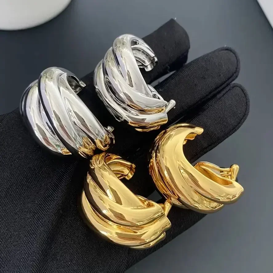 

Fashion Designer Brand Twisted Gold Silver Earrings Ear Clip Woman Top Quality Jewelry Trend