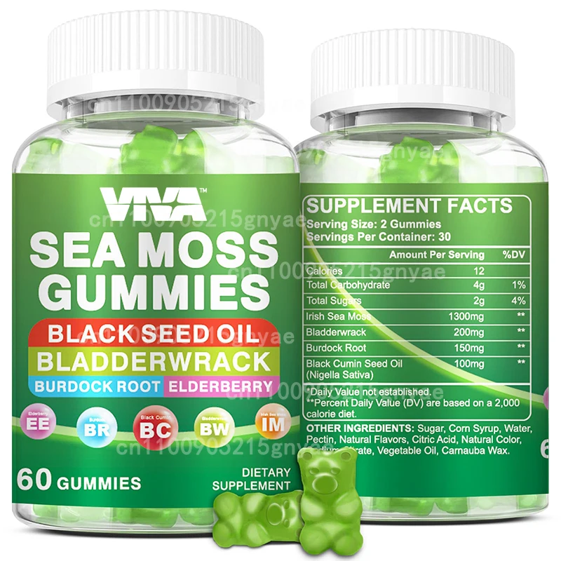 

Organic Sea Moss & Black Seed Oil Capsules - With Burdock Root, Bladderwrack, Turmeric & Minerals for Overall Wellness