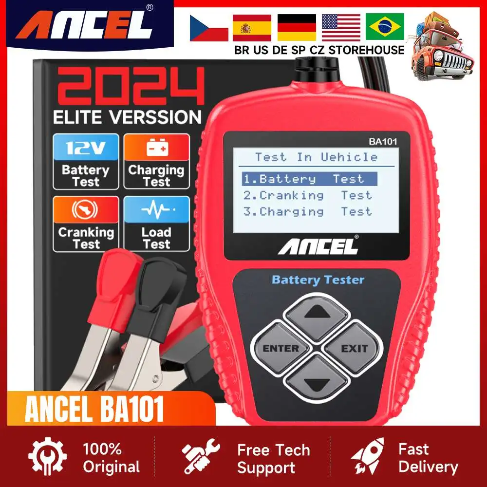 ANCEL BA101 12V Car Battery Tester 100-2000CCA 220AH Charger Battery System Test Car Charging Circuit load Diagnostic Tools