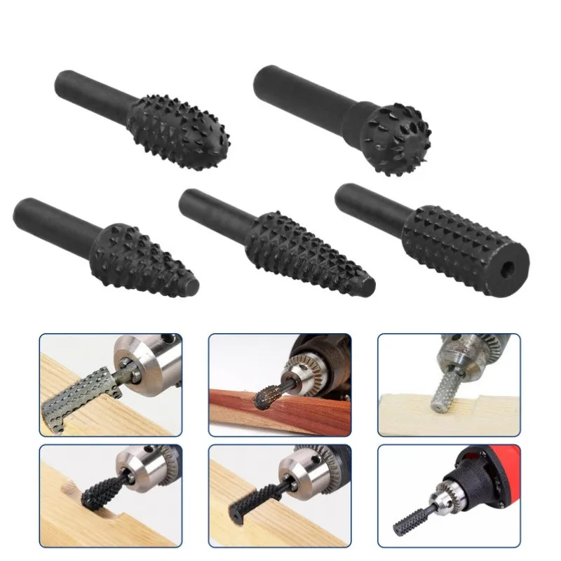 Drill Bit Set Cutting Tools 5Pcs 1/4'' Shank Rotary For Grinding Woodworking Knife Wood Carving Milling Tool Burr Carpentry Work