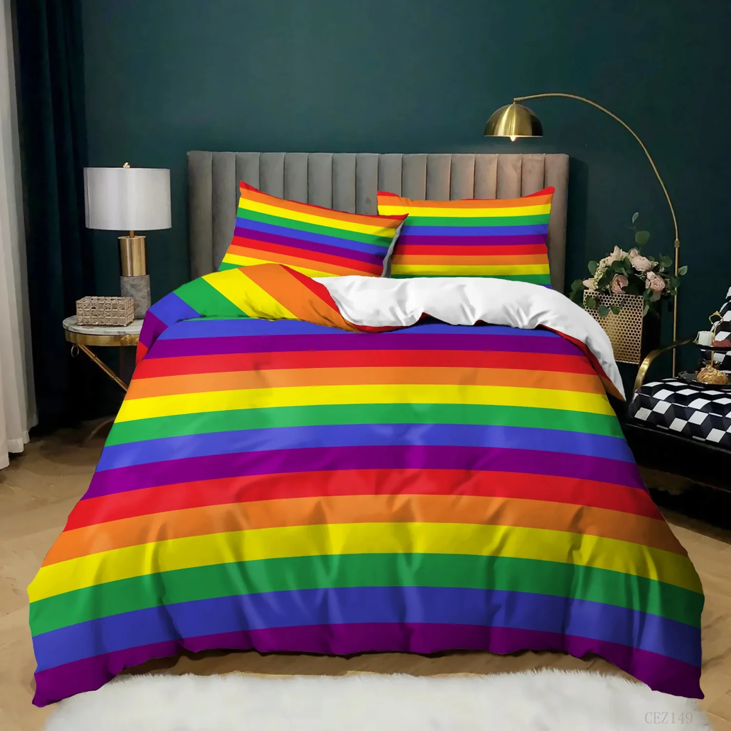 

Rainbow Pride Bedding Set Rainbow Flags Duvet Cover Set Rainbow Stripe Design 3 Pieces Soft Microfiber Bedding Queen King Size