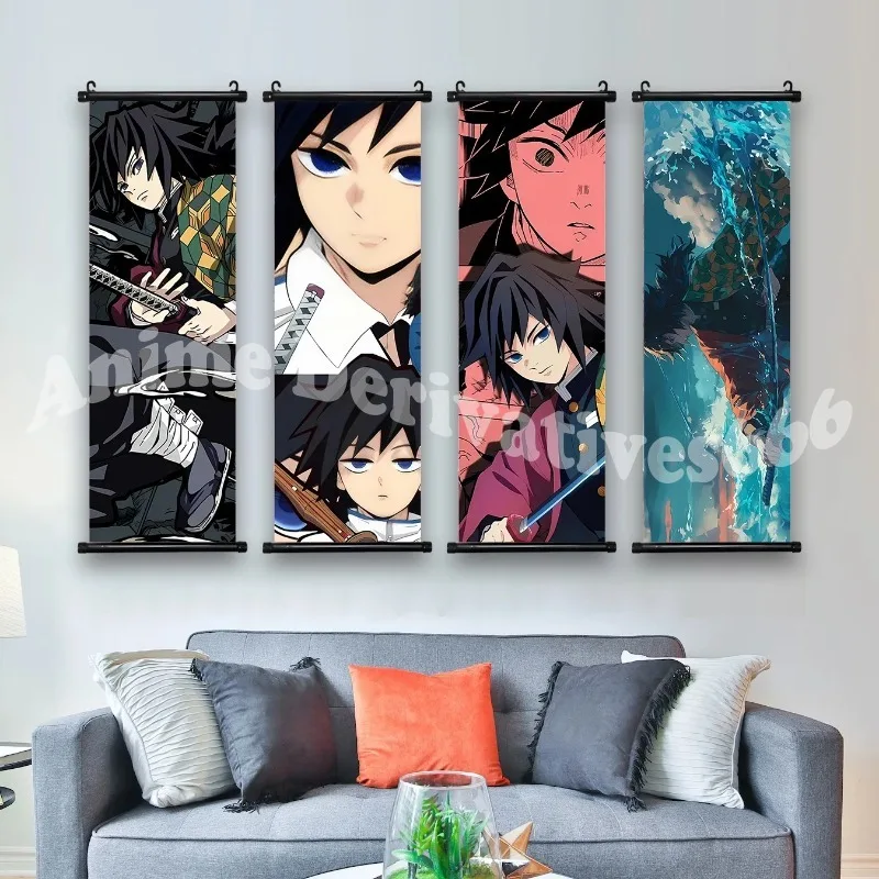 Póster de papel tapiz Demon Slayer, obra de arte de pared, pintura en lienzo, imagen impresa, rollo colgante de Anime, decoración del hogar, arte Giyu Tomioka