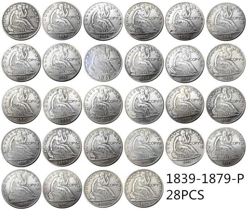 US Full Set Of(1839-1879 )P O CC S 62pcs Liberty Seated Half Dollar Silver Plated Copy Decorate Coin