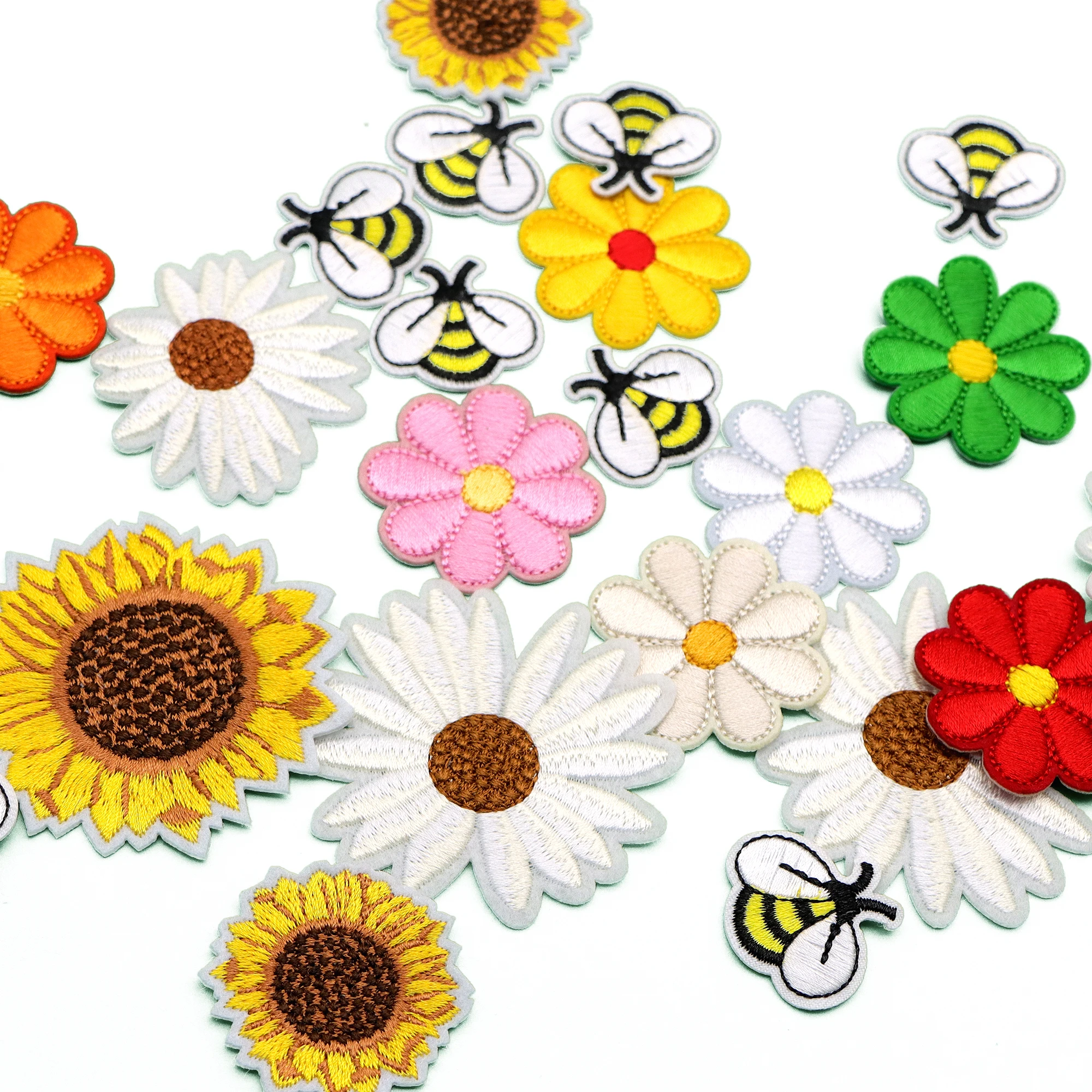 Spring Sunflower Floral Embroidery Patches 27pcs/set for DIY Patches Iron On Clothes Appliques Jeans Clothing Stickers