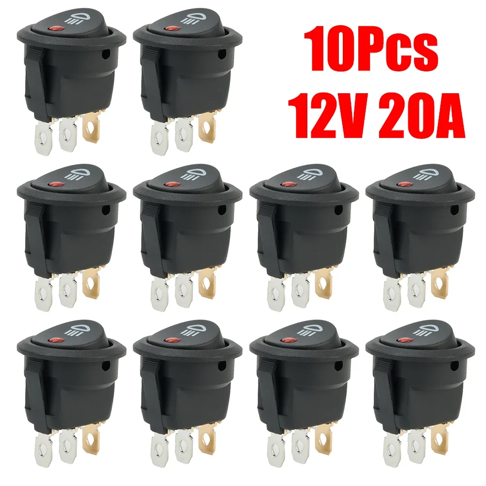 10pcs DC 12V On Off Rocker ABS Switch Red Led Fog Lights Lamps Symbol Cars Van Truck Plastic Suit For Car Van Trucks Accessories