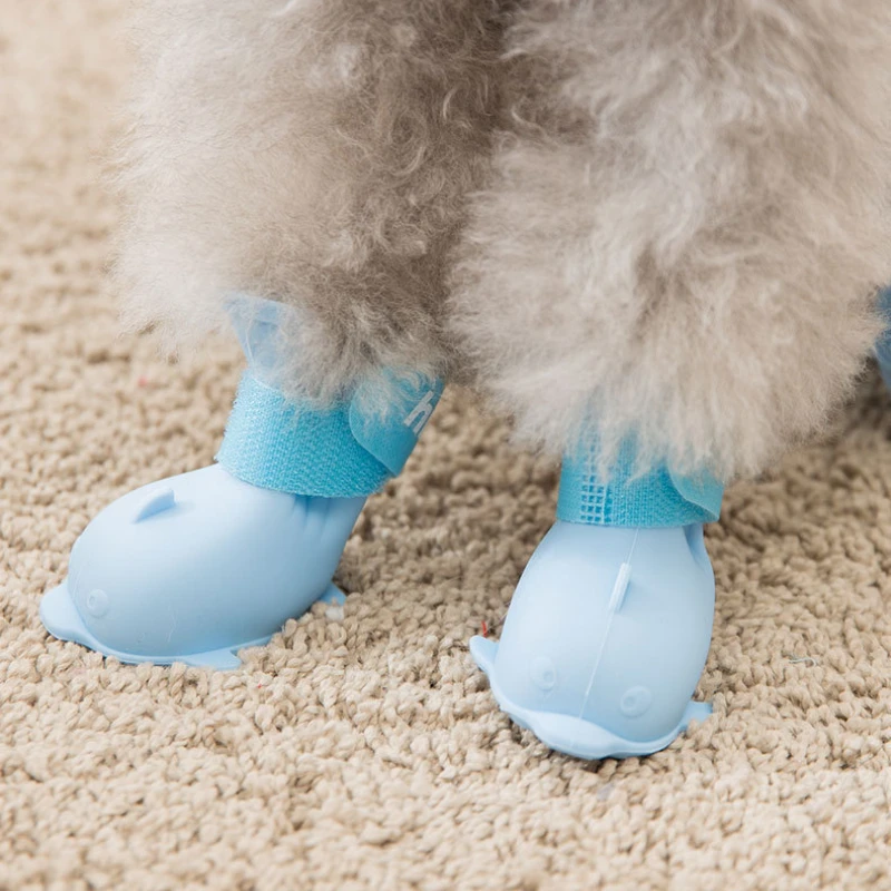 Waterproof Dog Shoes Anti-slip Ankle Boots for Small Large Dogs Dolphin-Shaped Jelly-coloured Outdoor Rainshoes Pet Supplies