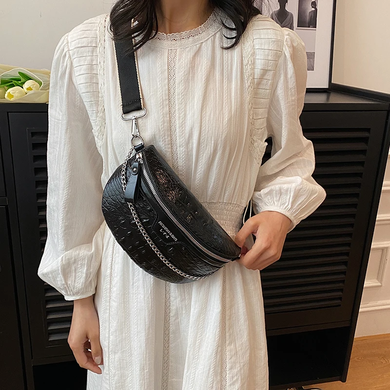 

Fashion Female Belt Bag Chain Fanny pack Handbag Luxury Leather Lady Waist Bag Brand Designer Woman Crossbody Chest Bag Hip pack