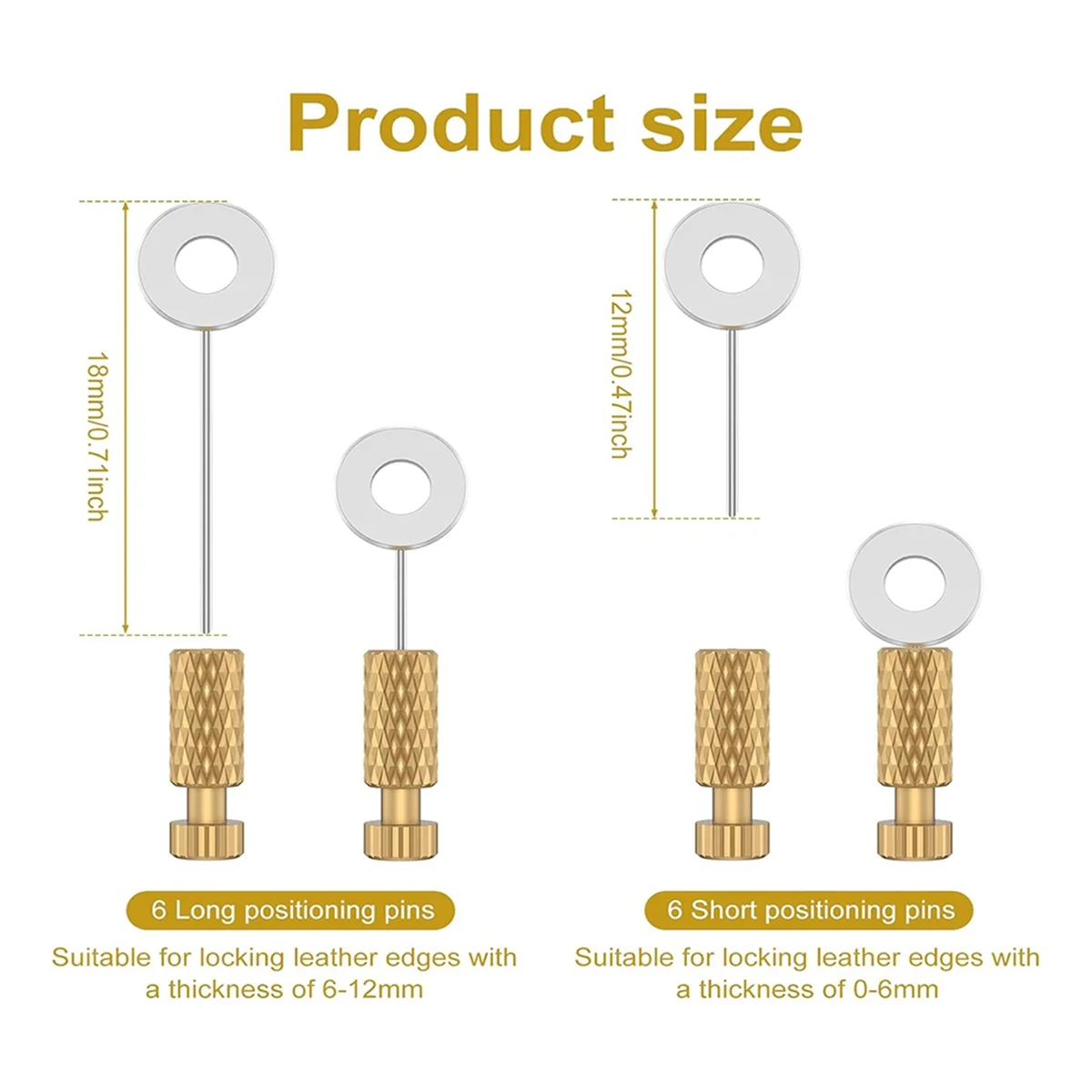 إبر جلدية للخياطة اليدوية 12 قطعة إبر تحديد موضع الخياطة الجلدية ، دبابيس تحديد المواقع الجلدية المصنوعة يدويًا ، 12 مم 18 مم