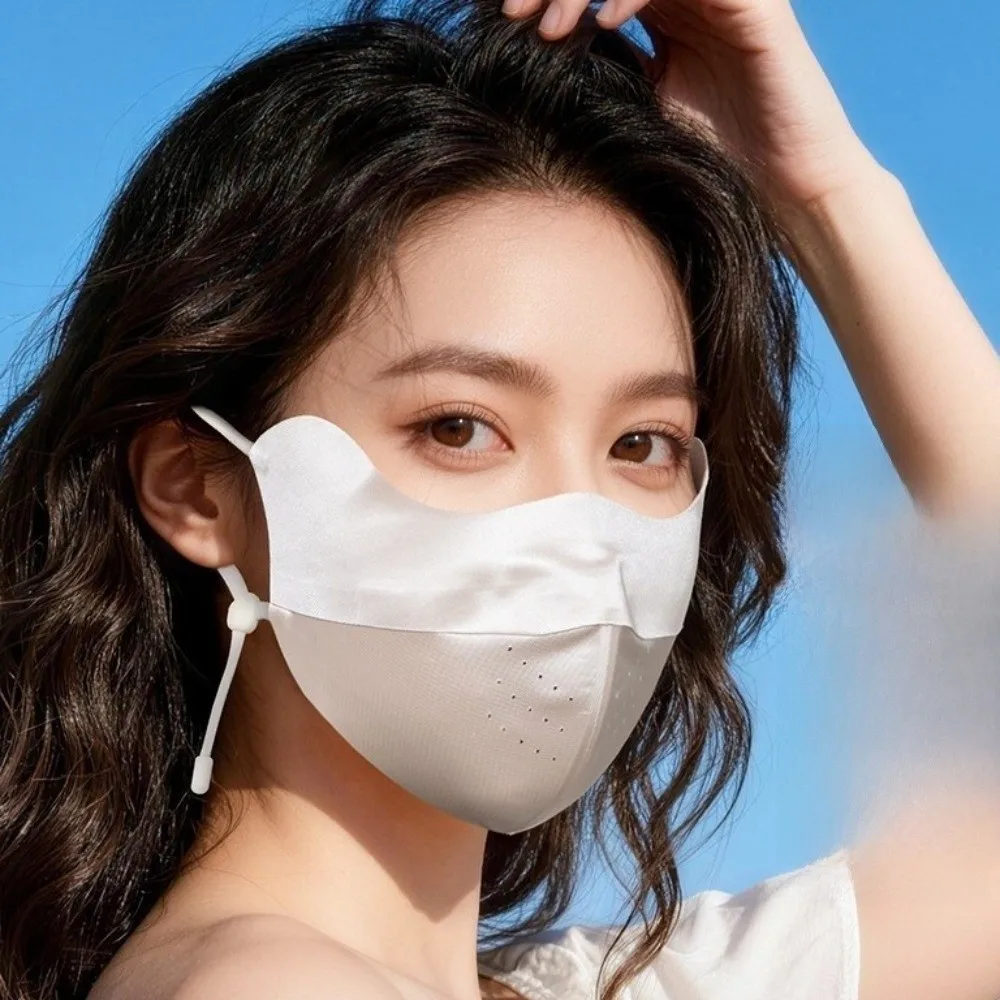

Adjustable Breathable Silk Mask Thin Solid Color Face Cover Sunshade Sunscreen Veil Face Gini Mask Riding