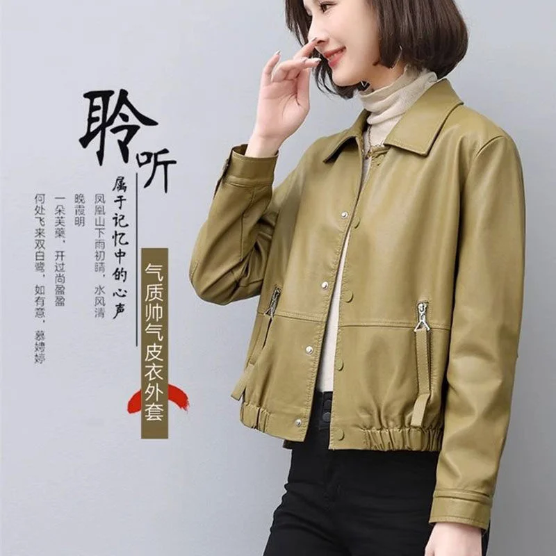 Moda Haining Cappotto di pelle da donna Nuova giacca di pelle di pecora Primavera Autunno Casual Capispalla allentato Cappotto femminile in stile occidentale Top