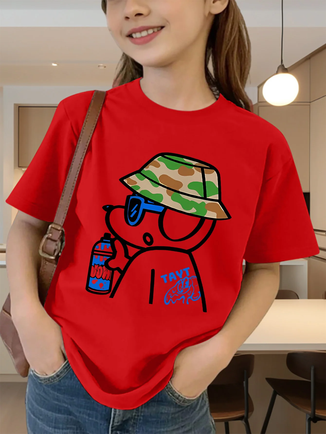 Cute Cool Dog Graffiti Cartoon Print Graphic Kids Tee Boys Girls Family Matching Cotton Crew Neck Short Sleeve Soft Summer Tee