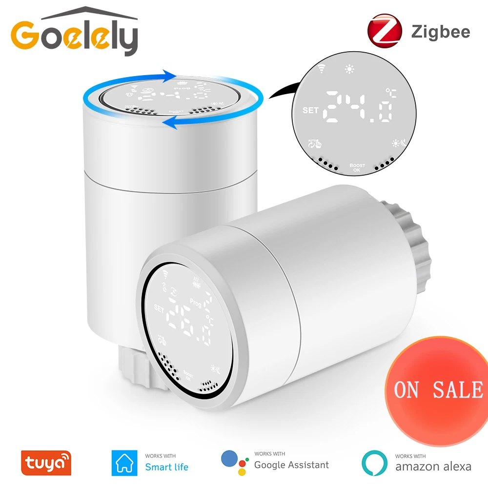 Goelely Tuya ZigBee Smart Radiator Actuator Thermostat Programmable Radiator Valve Temperature Controller Work With Alexa Google