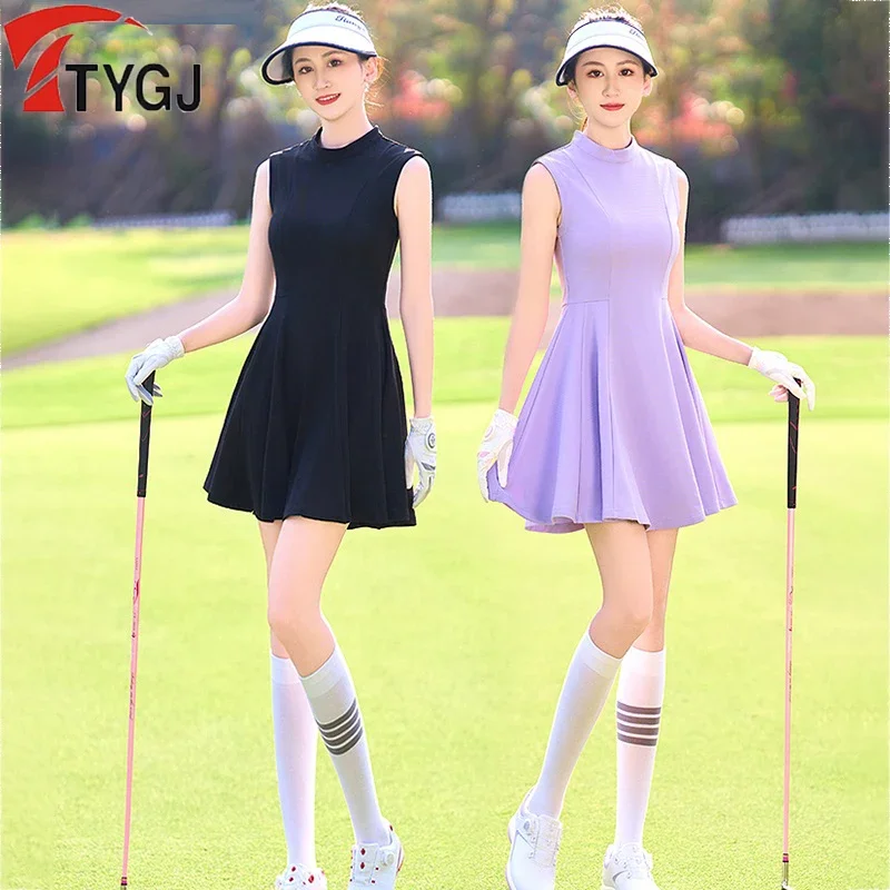 

TTYGJ Summer Women Tennis Golf Dress Female Sleeveless Sport Skater Dress Slim High Waist Skorts Badminton Training Skirt