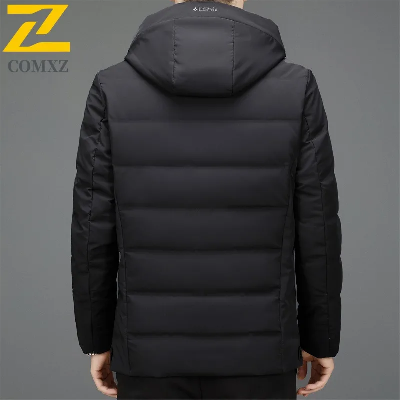 COMXZ Premium Mens Puffer Coat 2025 Hooded Office Commute Warm Lightweight Parka Business Casual Winter Travel Windproof Coat
