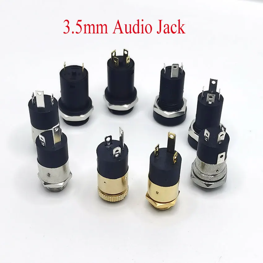 5PCS 3.5mm PJ Series Stereo Female Socket with Screw 3.5 Audio Headphone Jack 3P 4P Vertical Double Channel Connector 392 31640