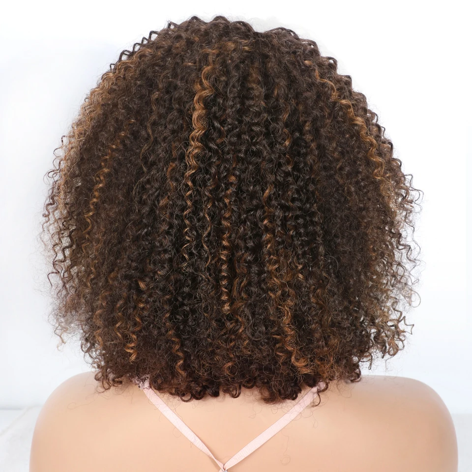 Sleek Kinky Curly Brazilian Cabelo Humano Perucas, Destaque, Machine Made, Barato, Remy, P4 30