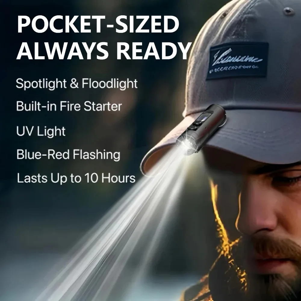 Mini Portable LED Flashlight USB Rechargeable Keychain Torch Waterproof Small Pocket Hat Clip Light for Outdoor EDC Emergency