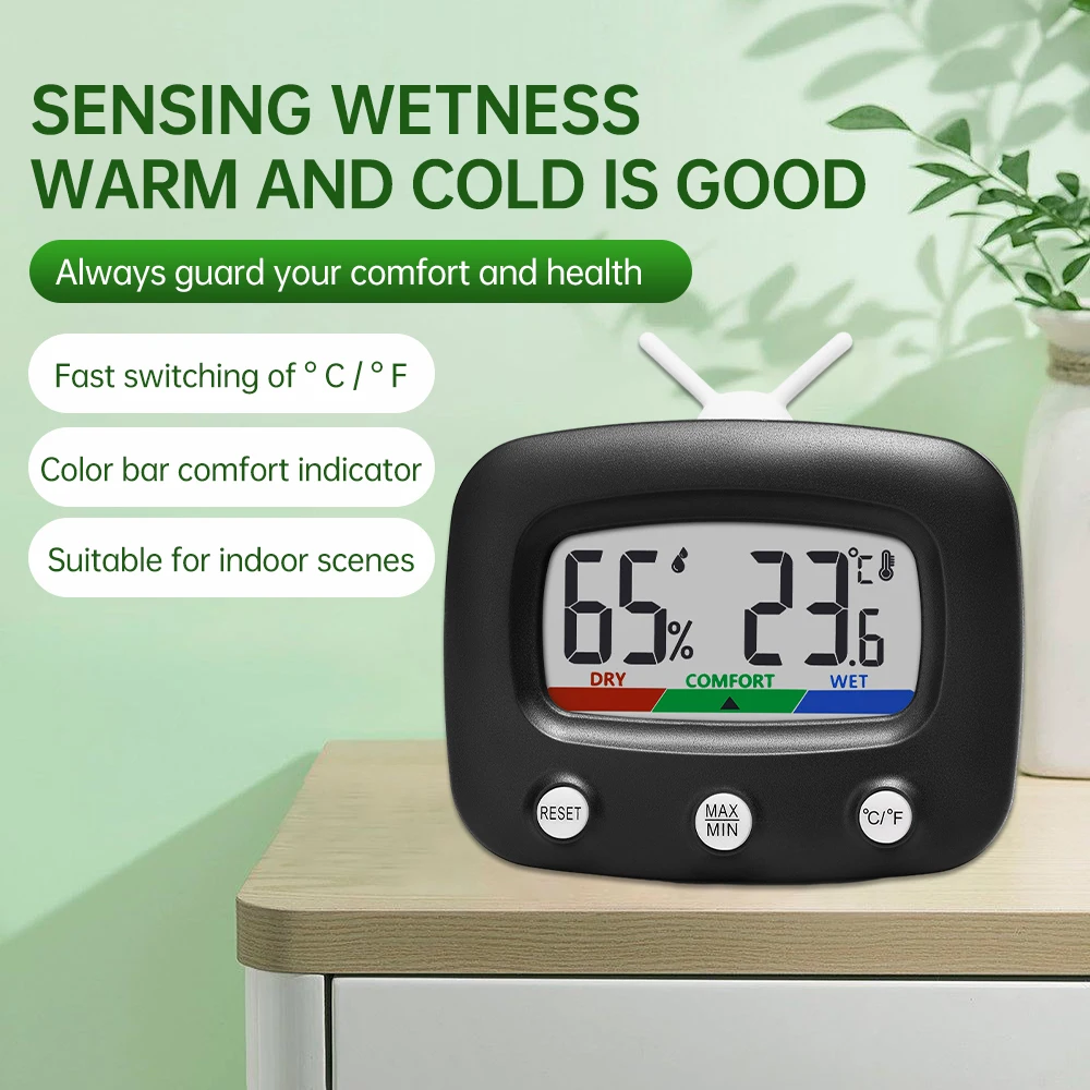 Color Screen Household Digital Electronic Temperature and Humidity Meter -20~60℃/-4℉~140℉ 10-99%RH Home Office Temperature