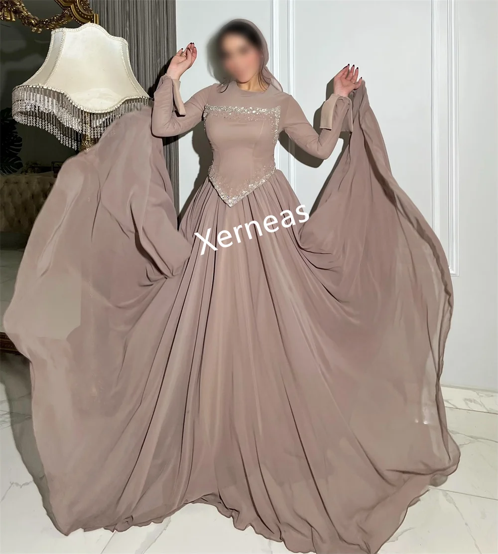 فستان سهرة رسمي مخصص من الشيفون بطيات لامعة ورقبة دائرية على شكل حرف a فساتين طويلة مناسبة مخصصة للحفلات الراقصة وحفلات الزفاف الأنيقة #2