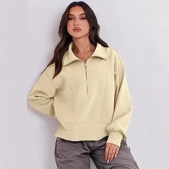 

Женская длинная толстовка с воротником на молнии, свободный крой, толстовка с капюшоном из полиэфирного волокна, осенняя модная женская повседневная одежда