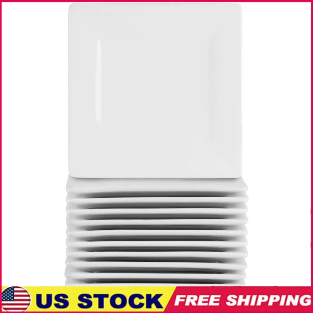 

Set of 12 Square Ceramic Appetizer Plates 6 Inch White Elegant Dining Tableware Catering Events Everyday Use