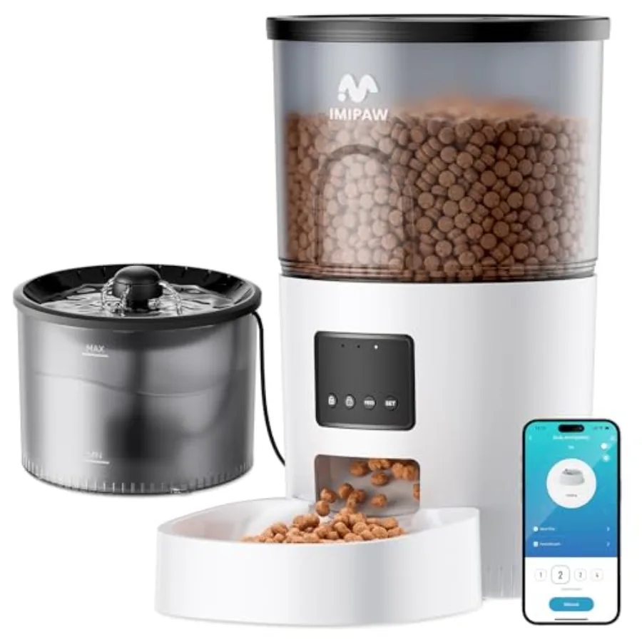 

5G WiFi Automatic Cat Feeder and Water Dispenser Timed Dry Food Dispenser APP Remote Control Programmable Portions with Desicca