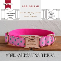 MUTTCO engraved metal buckle collar PINK CHRISTMAS TREES personalized dog ID tag collar 5 sizes nameplate anti-lost pet UDC218