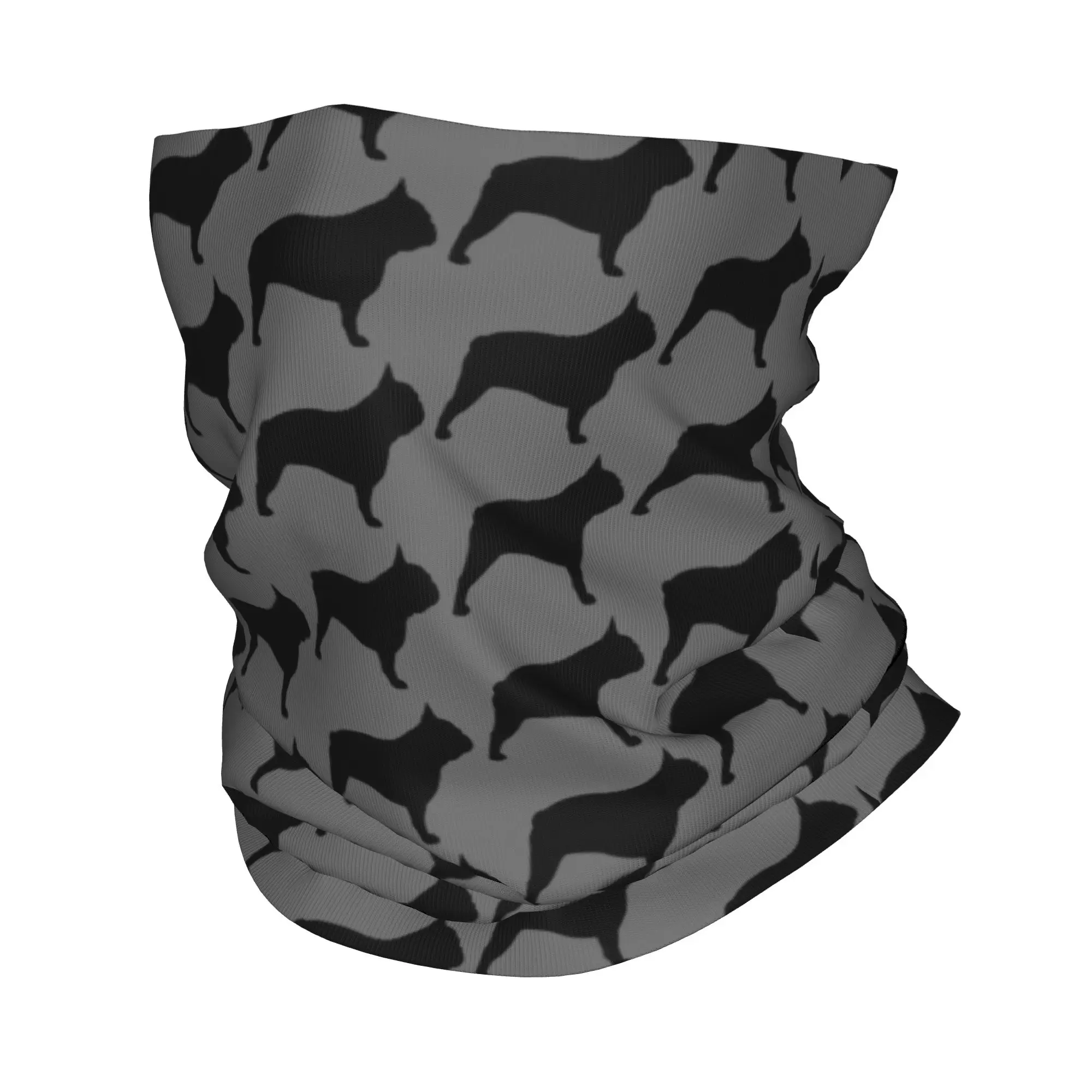Pañuelo para el cuello personalizado con silueta de Bulldog Francés negro para correr, para mujeres y hombres, bufanda envolvente, calentador de cabeza con diseño de cachorro de Bulldog