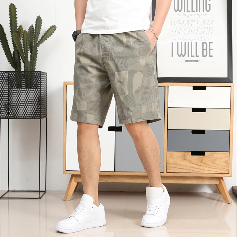 Men's Summer Vintage Geometric Printed Pockets with Elastic High Waisted Casual Sports Loose Trousers Fashion Office Lady Shorts