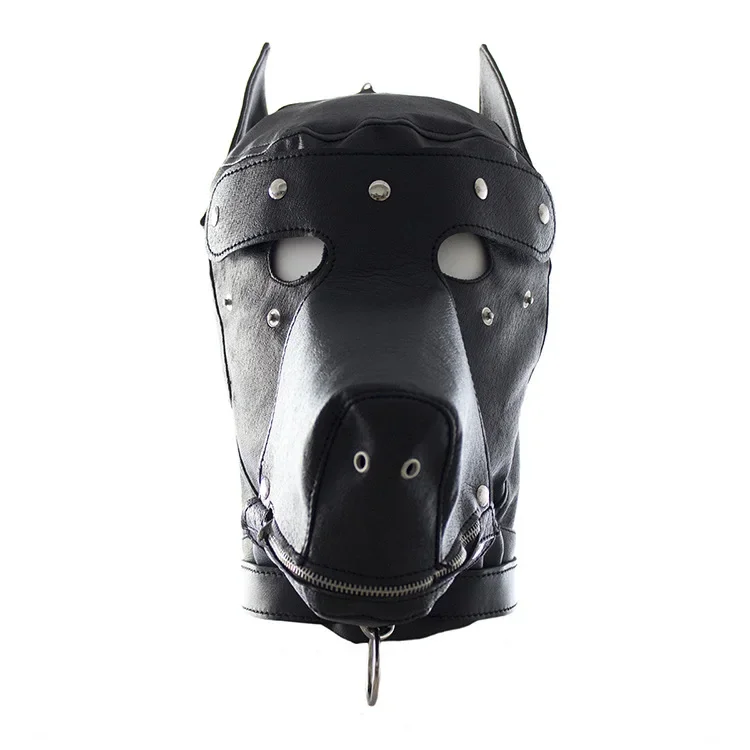 PU Leather Dog Masks Hoods for Men and Women, Cosplay, Halloween Party, Fetish, Costumes Accessories, Yellow, Black