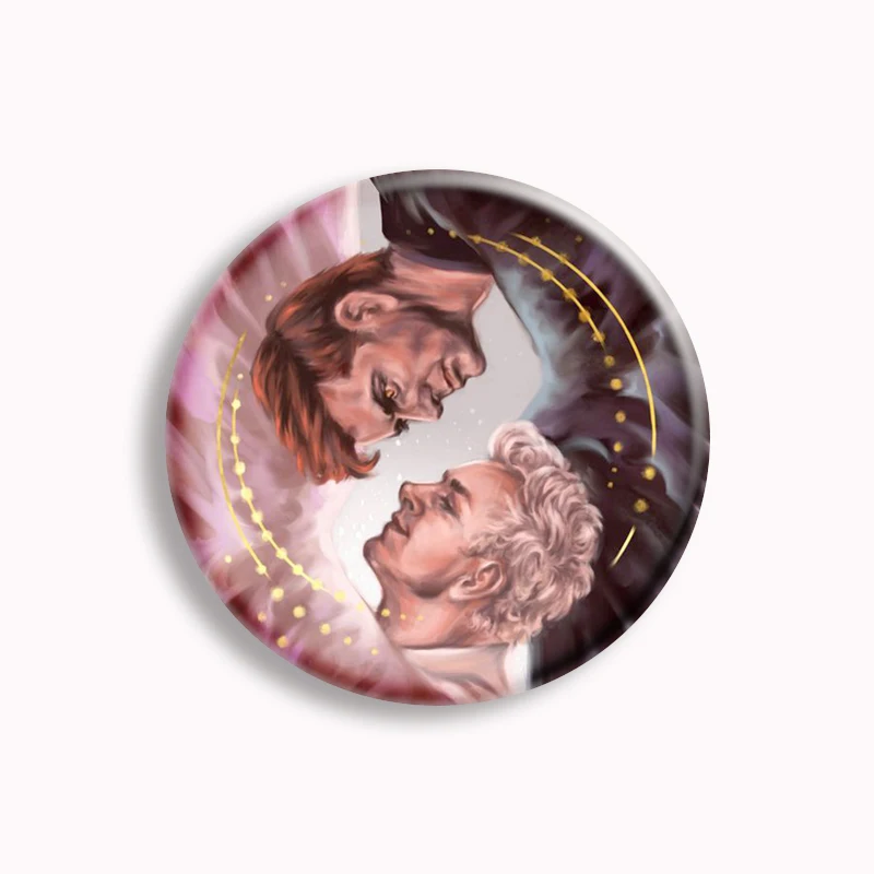 Classic TV Good the Omens Angel & Demon Pin Garden of Eden Aziraphale And Crowley Badge Brooch Fans Collec Gift For Friends 58mm