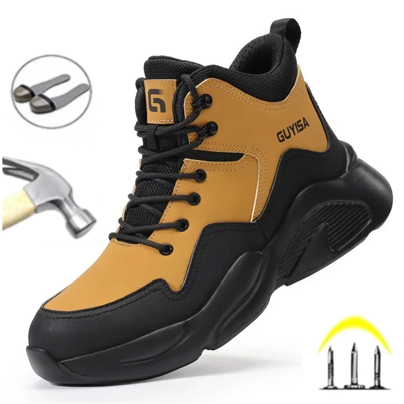 

Fashion 2025 Waterproof Men Labor Protection Boots Shock Absorption Anti Smashing Work Safety Shoes Sneakers Male Footwear