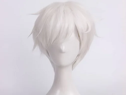 The Promised Neverland Yakusoku no Neverland Norman Cosplay Wig Short Pure White Heat Resistant Synthetic Hair Wig + Wig Cap