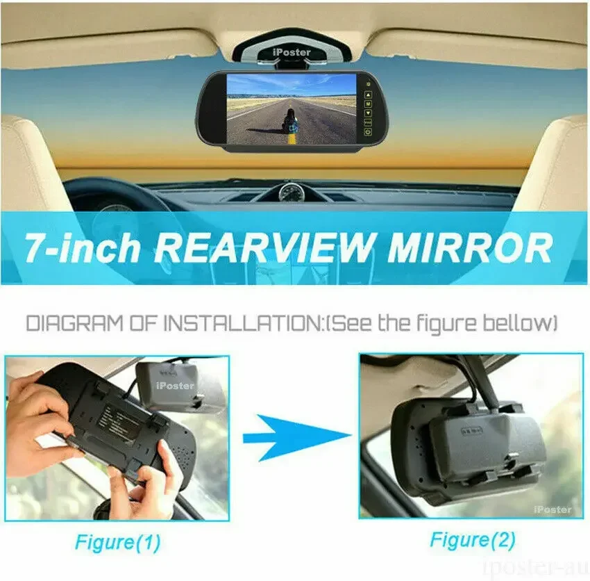 Wireless 7 Inch Rear View Mirror Monitor Car Backup Camera Kit Night Vison Camera for Car, Pickup, SUVs Vans