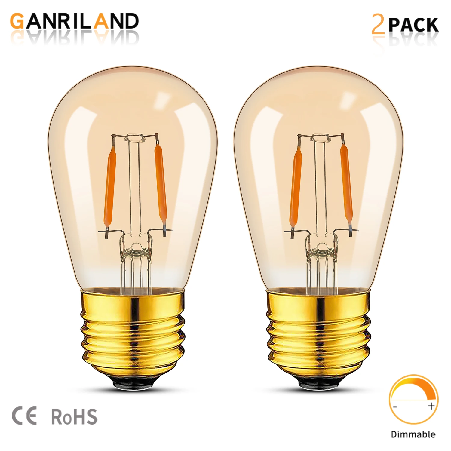 2PCS ST45 S14 1W LED Edison Light Bulbs Vintage Gold Tint Glass E27 Replaces 10Watt Incandescent Bulbs For Pendant Light Fixture