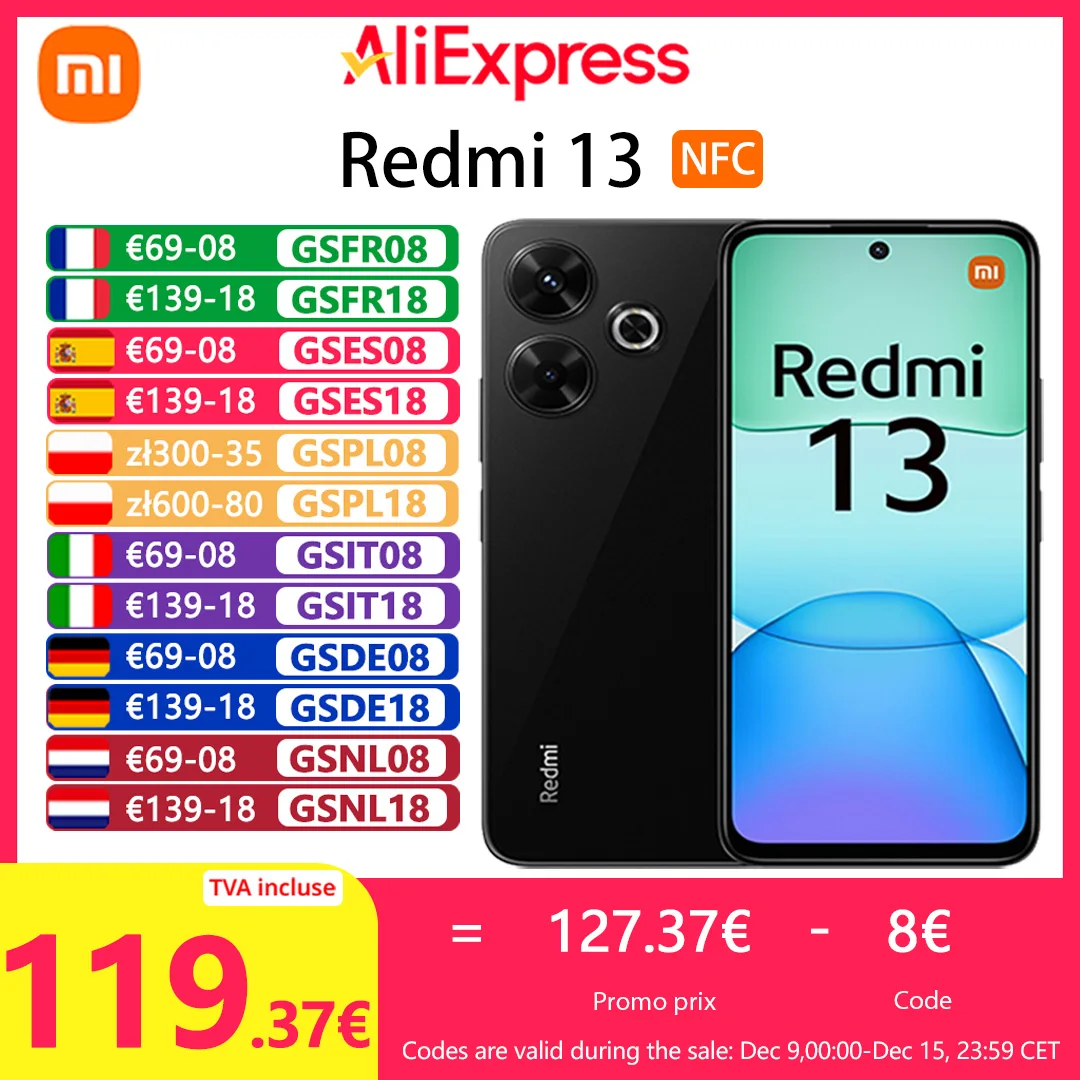Xiaomi Redmi 13,Téléphones intelligents,MediaTek Helio G91-Ultra, appareil photo 108MP, 5030mA, charge rapide 33W, Écran 90 Hz,Version globale
